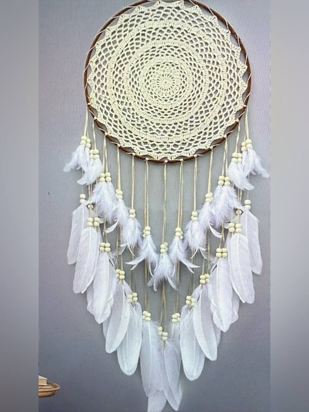 Boho Cream Dreamcatcher Wall Hanging - Handmade Home Wall Decor